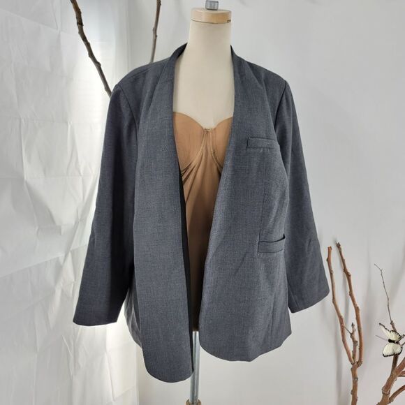 Eloqui gray unstructured gray open front blazer - Picture 4 of 8